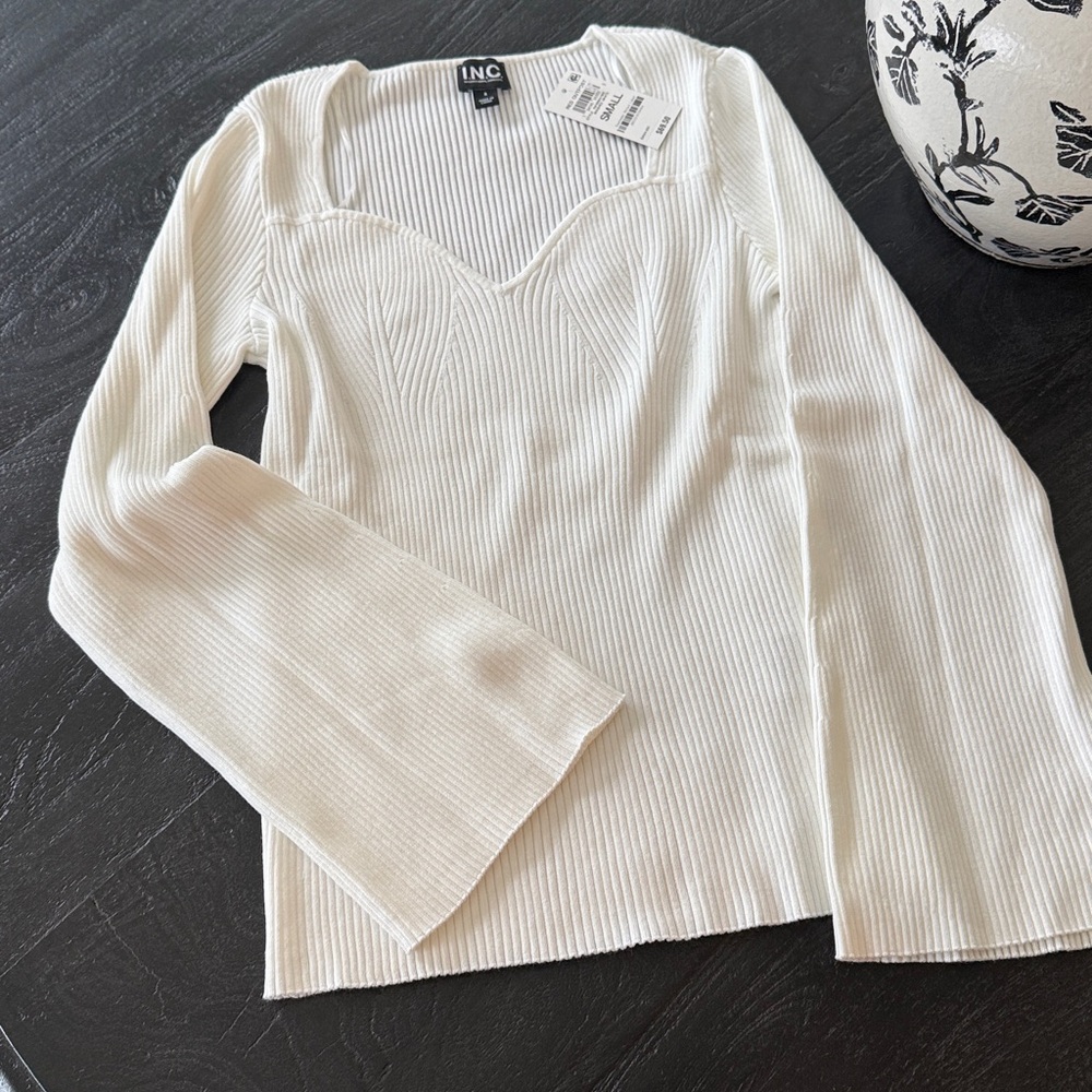 INC International Concepts White Fitted Ribbed Top - Picture 8 of 8